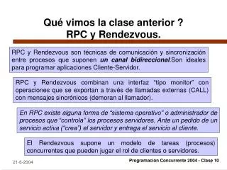 qu vimos la clase anterior rpc y rendezvous