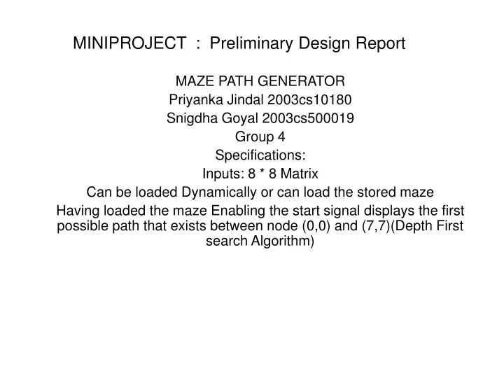 miniproject preliminary design report