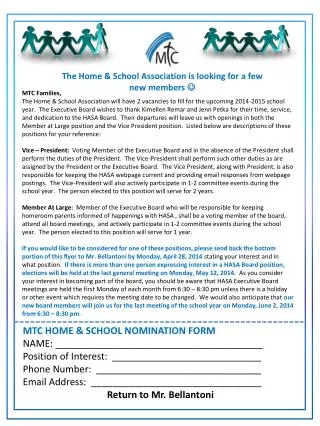 The Home &amp; School Association is looking for a few new members ?