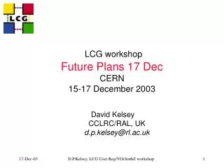 LCG workshop Future Plans 17 Dec CERN 15-17 December 2003