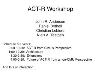 ACT-R Workshop John R. Anderson Daniel Bothell Christian Lebiere Niels A. Taatgen