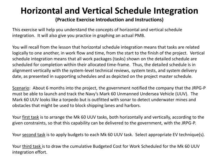 horizontal and vertical schedule integration practice exercise introduction and instructions