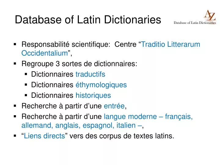 database of latin dictionaries