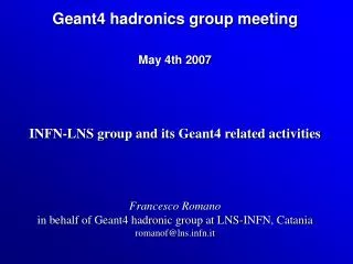 Geant4 hadronics group meeting