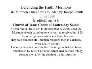 Defending the Faith: Mormons