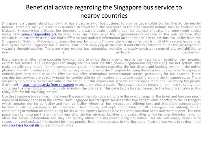 beneficial advice regarding the singapore bus service to nearby countries