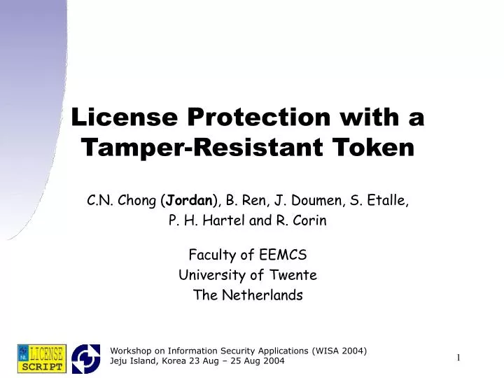 license protection with a tamper resistant token