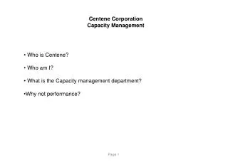 Centene Corporation Capacity Management