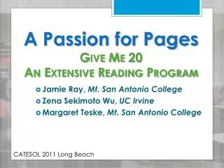 A Passion for Pages Give Me 20 An Extensive Reading Program