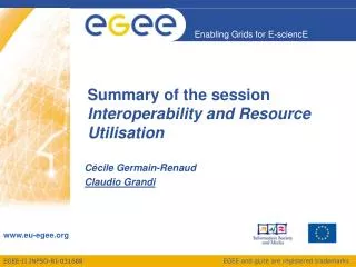 Summary of the session Interoperability and Resource Utilisation