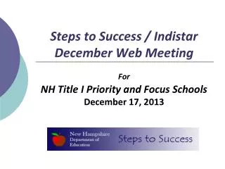 Steps to Success / Indistar December Web Meeting