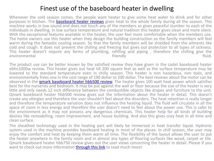 finest use of the baseboard heater in dwelling