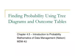 Finding Probability Using Tree Diagrams and Outcome Tables