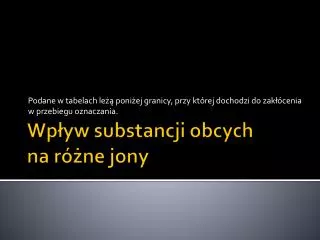 podane w tabelach le poni ej granicy przy kt rej dochodzi do zak cenia w przebiegu oznaczania