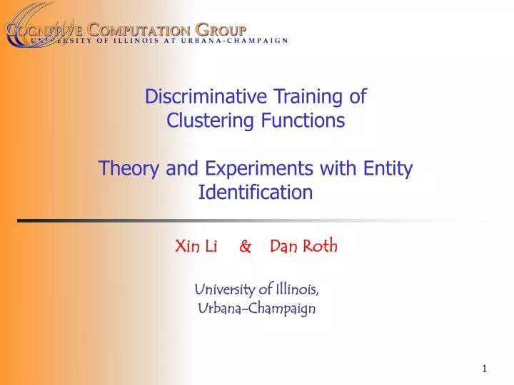 discriminative training of clustering functions theory and experiments with entity identification