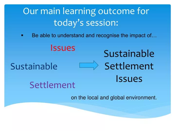 our main learning outcome for today s session