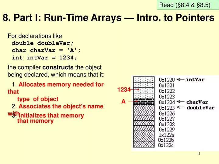 8 part i run time arrays intro to pointers