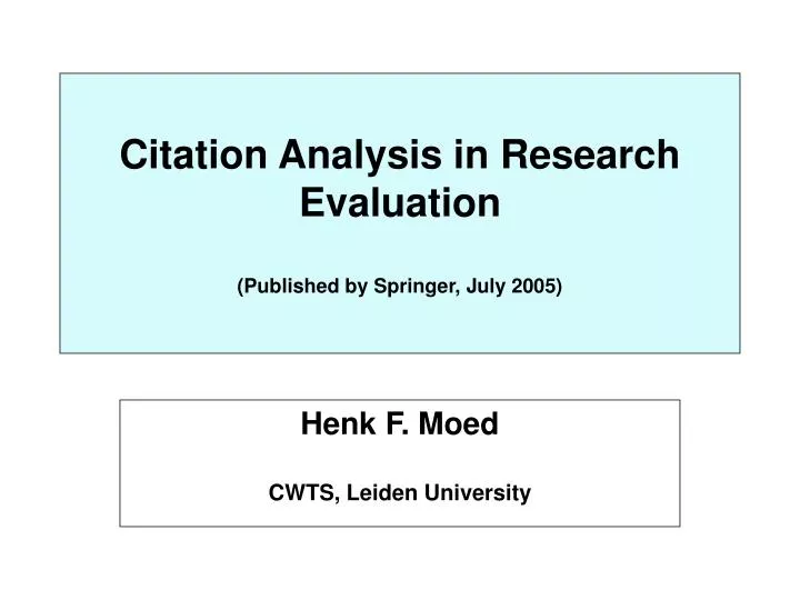 citation analysis in research evaluation published by springer july 2005