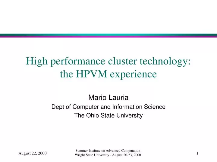 high performance cluster technology the hpvm experience