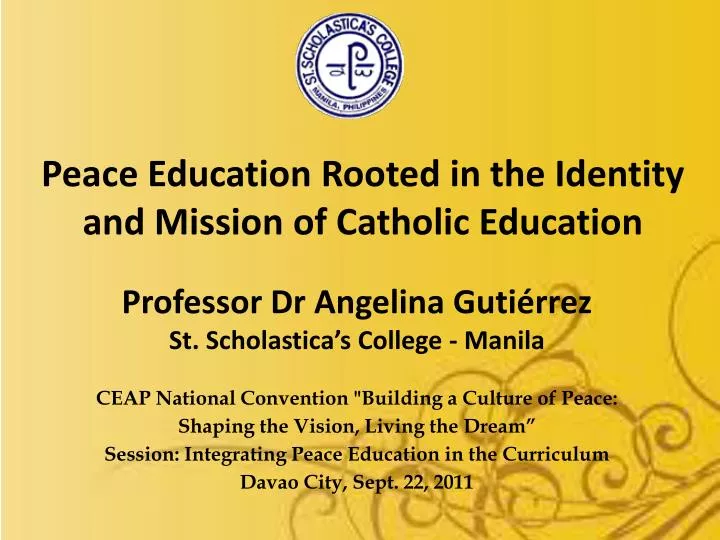 peace education rooted in the identity and mission of catholic education