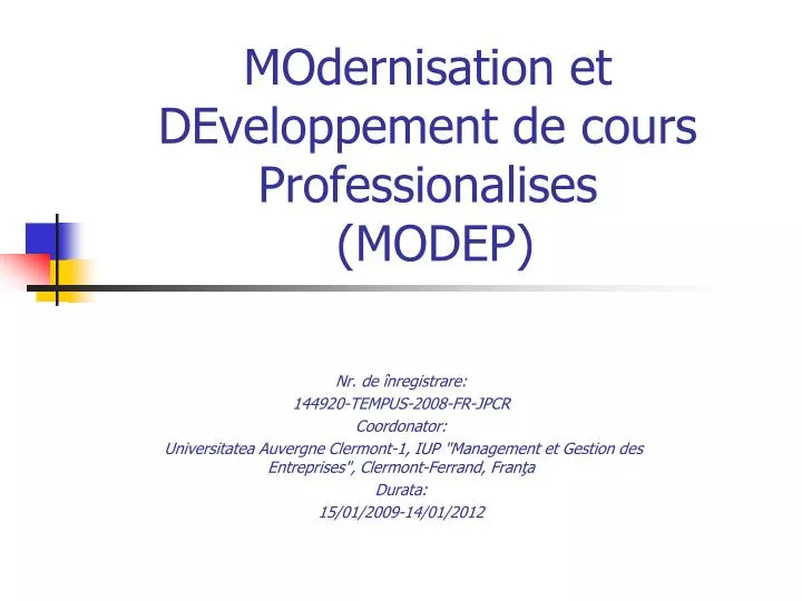 modernisation et developpement de cours professionalises modep