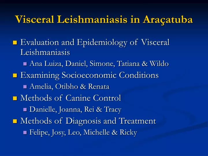 visceral leishmaniasis in ara atuba