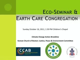 Eco-Seminar &amp; Earth Care Congregation