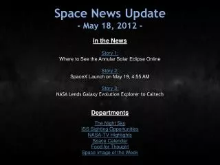 Space News Update - May 18, 2012 -