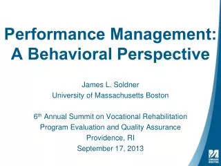 Performance Management: A Behavioral Perspective