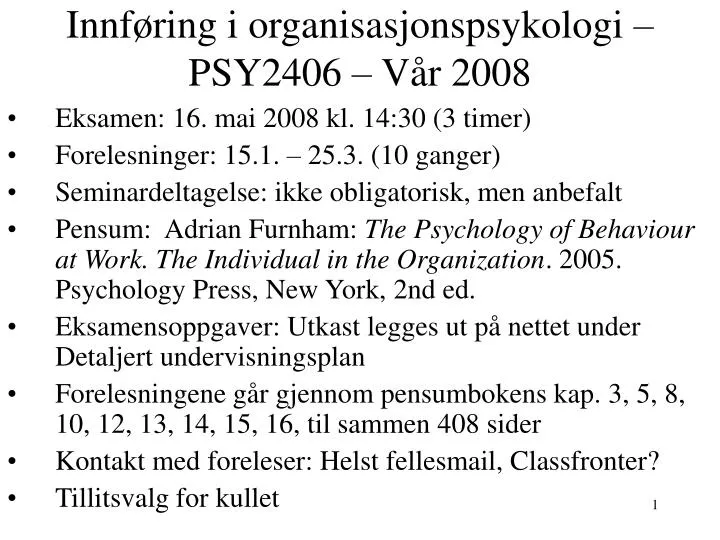 innf ring i organisasjonspsykologi psy2406 v r 2008