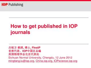 How to get published in IOP journals