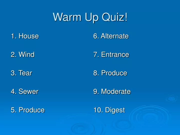 warm up quiz