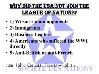 WHY DID THE USA NOT JOIN THE LEAGUE OF NATIONS?