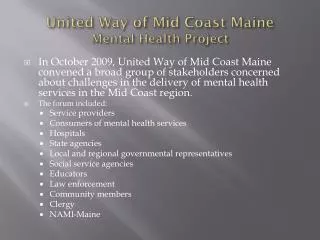 United Way of Mid Coast Maine Mental Health Project