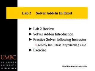 Lab 3 Solver Add-In In Excel