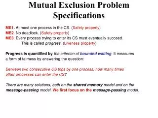 Mutual Exclusion Problem Specifications