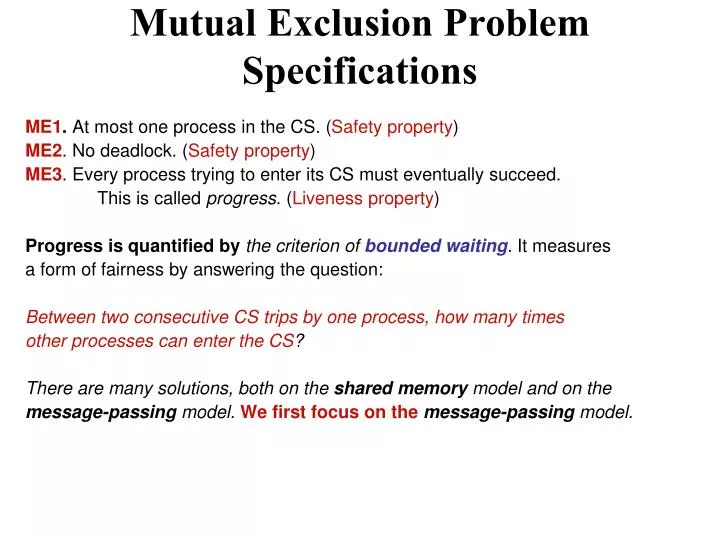mutual exclusion problem specifications