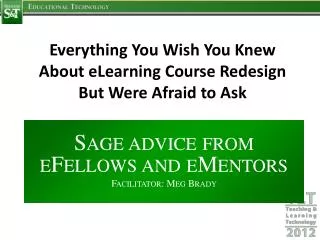 Sage advice from eFellows and eMentors Facilitator: Meg Brady