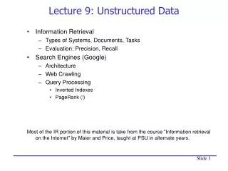 Lecture 9: Unstructured Data