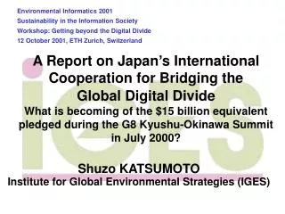 Shuzo KATSUMOTO Institute for Global Environmental Strategies (IGES)