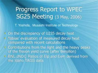 Progress Report to WPEC SG25 Meeting (3 May, 2006)