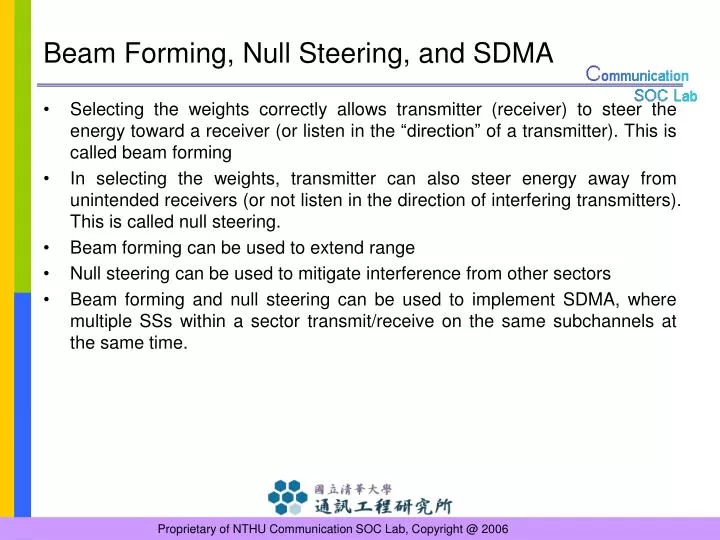 beam forming null steering and sdma