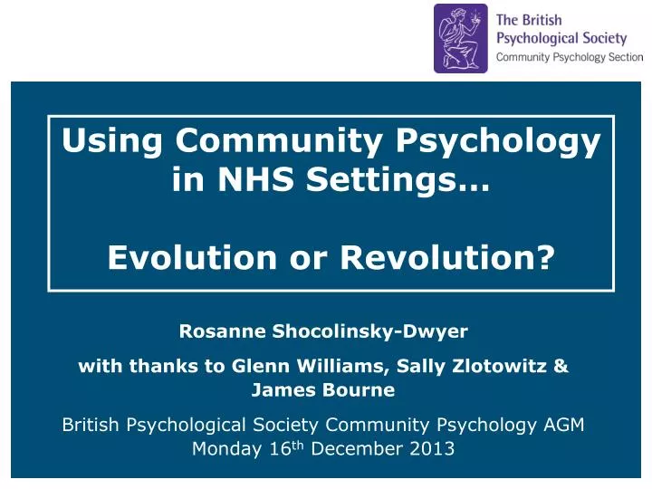 using community psychology in nhs settings evolution or revolution