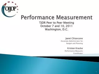 Performance Measurement TJDR Peer to Peer Meeting October 7 and 10, 2011 Washington, D.C.