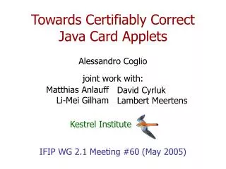 Towards Certifiably Correct Java Card Applets