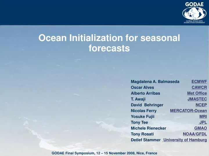 ocean initialization for seasonal forecasts