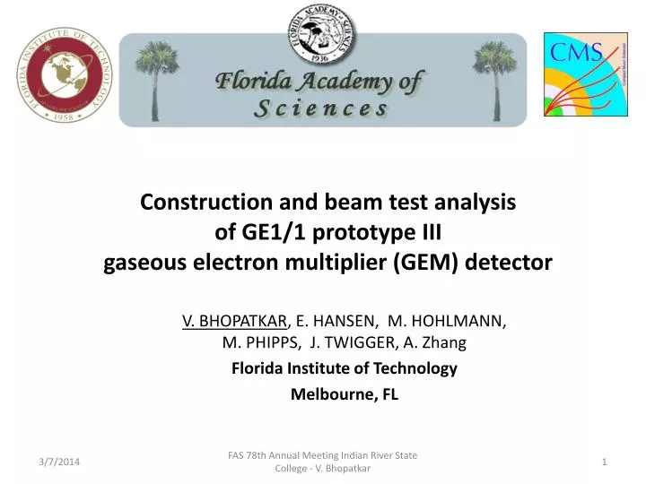construction and beam test analysis of ge1 1 prototype iii gaseous electron multiplier gem detector
