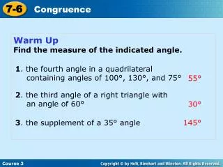 Warm Up Find the measure of the indicated angle.