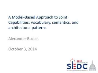 A Model-Based Approach to Joint Capabilities: vocabulary, semantics, and architectural patterns