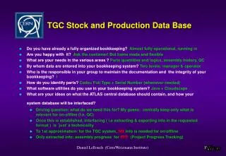 TGC Stock and Production Data Base